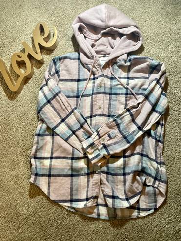 American Eagle AE Plaid Flannel Hooded Shacket