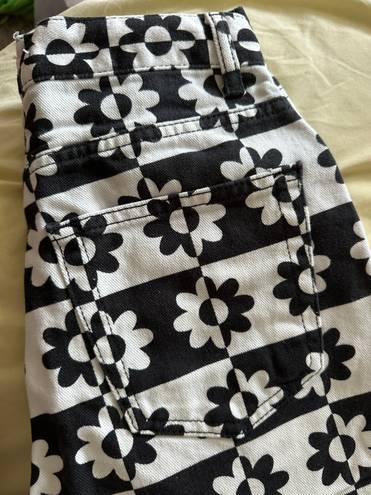 Pull & Bear Black And White Flower Checker Pants