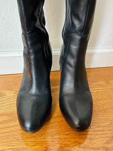 Ecco women's black leather side zip heels boots