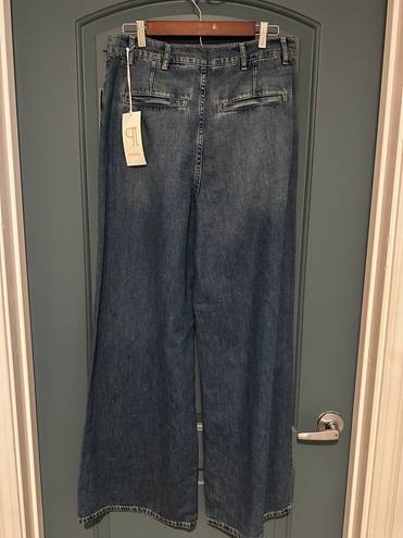 Pilcro Single Front Pleated High Rise Relaxed Fit Wide Leg in Med Wash Sz 29 NWT