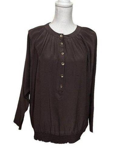 Ted Baker  Womens Black Silk  Blouse Long Sleeve Front Buttons Smocked Size 2/US6