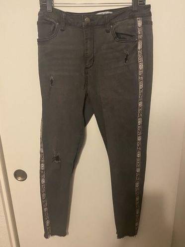 Velvet Heart  grey distressed jeans with snakeskin stripes on side ankle jeans 30