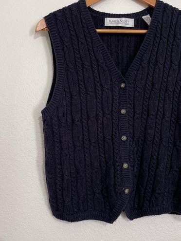 Karen Scott  || Navy Blue Cable Knitted Vest