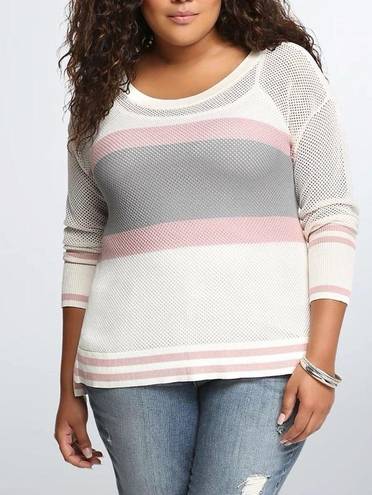 Torrid White Colorblock Open Stitch Knit Pullover Sweater