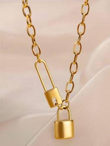 Stainless Steel Gold Plated Lock Necklace