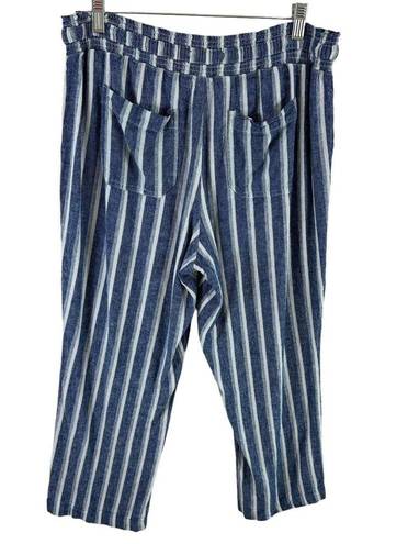 REWASH  Striped Linen Blend Cropped High Rise Elastic Waist Casual Pants Size XL