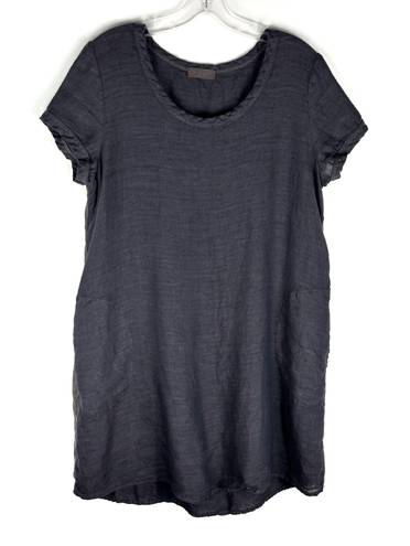 CP Shades Charcoal Gray Linen Contrast Back Pocket Longline Tunic Top