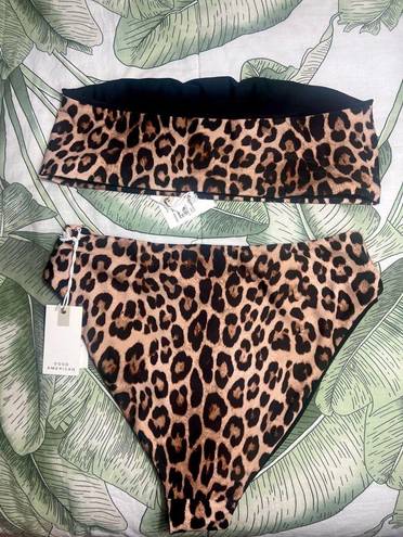 Good American  Cheetah Leopard Print Reversible Bandeau Cheeky Bikini Set Size XL