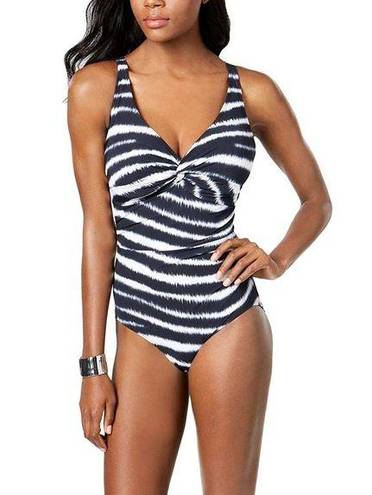 Coco reef Contours  Striped Black & White One Piece Swimsuit Twist 8 32D New