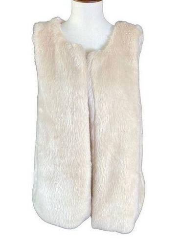 Signature Studio  Women's Vest Sz S Cream Faux Fur Open Front