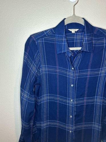 Max Studio  Blue Plaid Long Sleeve Rayon Button Up High-Low Shirt - Size S