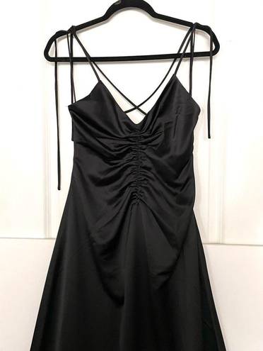 Jason Wu  Black Satin Tie Strap low black slip midi dress ruched S