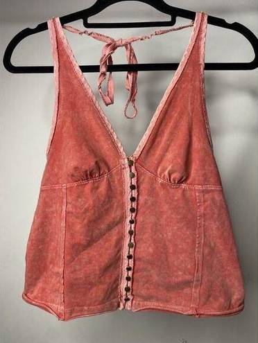 Free People We The  Women's Small Washed Pink Y2K Button Up Tank Top Crop Boho