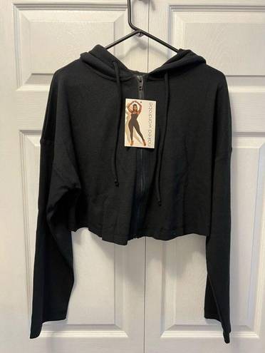 Naked Wardrobe  Size 1X Hoodie Womens Black Cropped Zip Up Solid NWT