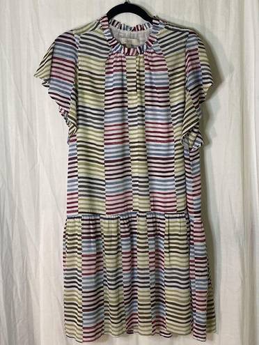 Loft Ann Taylor  Dress Ruffle Drop Waist Flutter Sleeve Stripe Multicolor Large