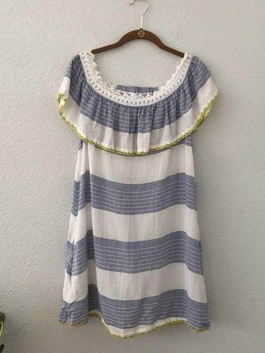 Ban Jara Blue Stripe Off the Shoulder Shift Dress NWOT