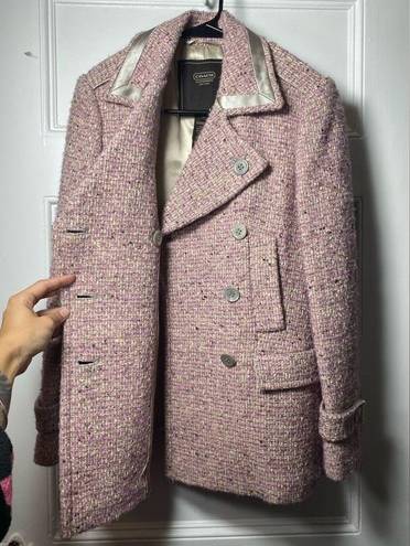 Coach | Wool Blend Tweed Peacoat Satin Detail Pink Beige Sz 4