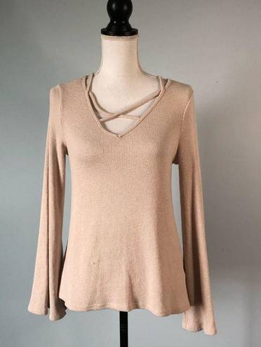 Lost + Wander  | Beige V-neck Bell Sleeve Top