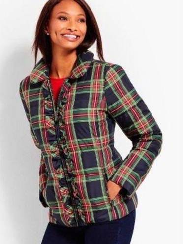 Talbots  Plaid Tartan Ruffled Down Winter Coat XS Red Blue Green