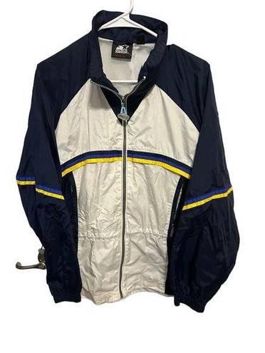 Starter Vintage  Full Zip Lined White Blue Yellow jacket size medium