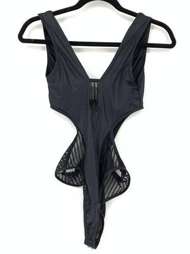 One Piece Mapale Bodysuit Women's Sz S/M Mesh Bodysuit  Black Cutouts