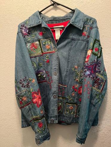 Coldwater Creek Vintage  Embroidered Denim Jean Floral Jacket
