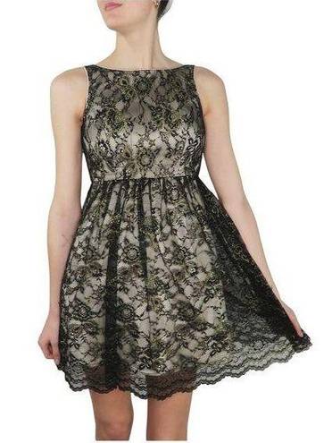 Jessica Simpson  Black & Gold Lace A-Line Mini Dress Formal Size 2