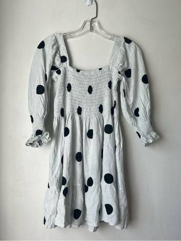 Petal and Pup  Kerferd White & Black Polka Dot Puff 3/4 Sleeve Mini Dress 8