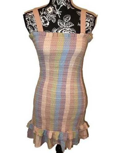 American Eagle  Multicolored Stretch Dress Ruffles Rainbow Pastel