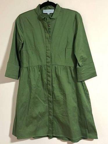 Tuckernuck  royal poplin shirt dress 3/4 sleeve Charlie green color button