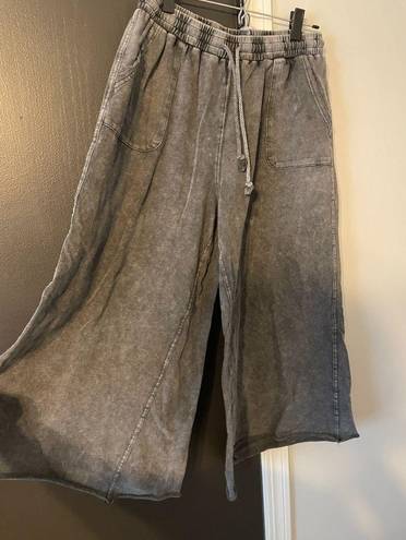 washed terry knit wide leg pants