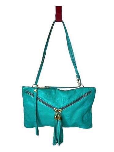 Vera Pelle VTG  Italian LEATHER HANDBAG Teal Crossbody Shoulder Wristlet Clutch!