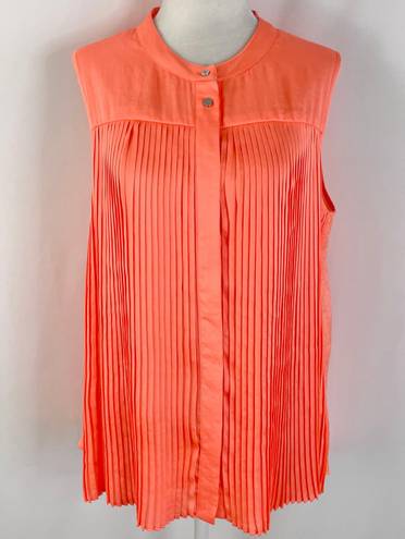 DKNY New  Pleated Front Satin Sleeveless Button Down Top Blouse Spark Size Medium