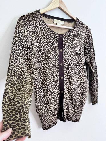 Michael Kors  leopard print silk blend 3/4 sleeve cardigan sz SP