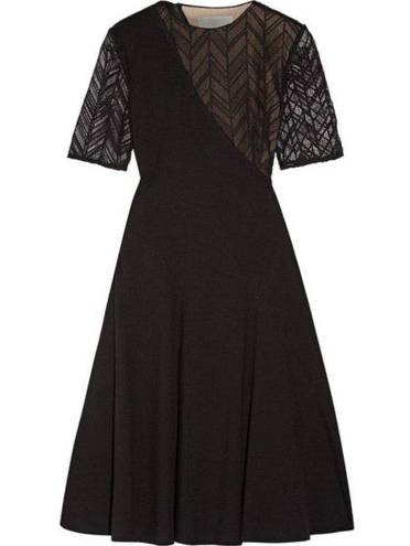 Jason Wu  Black Lace-Paneled Stretch-Ponte Short Sleeve Fit & Flare Dress