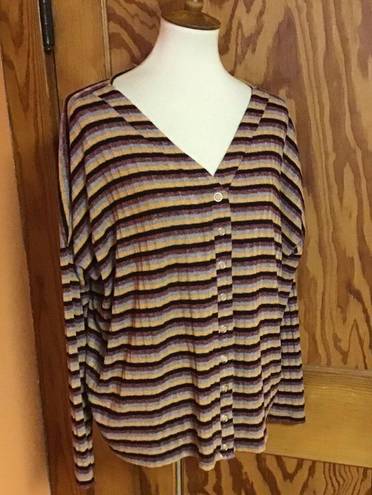 BKE  knit striped button up slouchy top