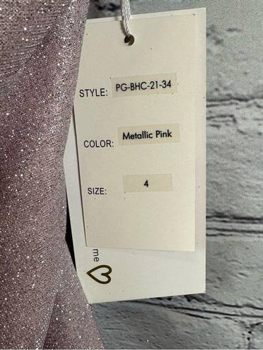 PromGirl  Rated PG Backless Sparkly Short Prom Dress Metallic Pink 4 NWT