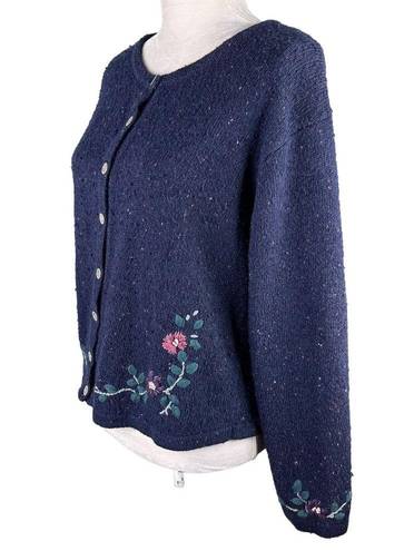 Northern Reflections  Sweater Cardigan Large Navy Pink Floral L