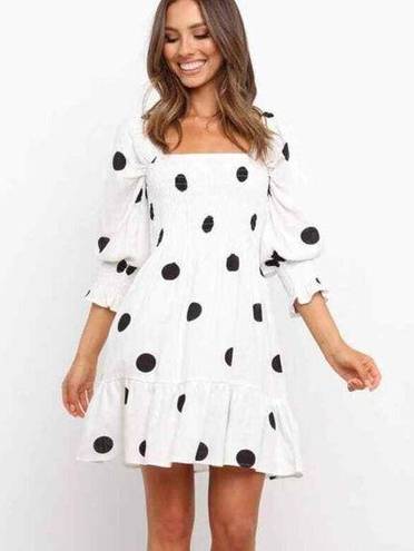 Petal and Pup  Kerferd White & Black Polka Dot Puff 3/4 Sleeve Mini Dress 8