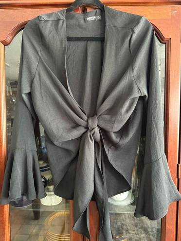 Nasty Gal  Black blouse ties in front of with bell sleeves