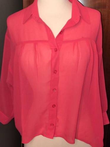 Kirra  - Coral sheer button blouse with lace back