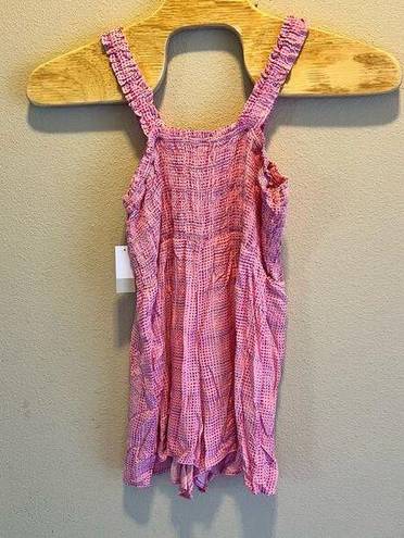 BP . Smocked Bodice Pink Geodot Plaid Women's Shorts Summer Sleeveless Romper LG