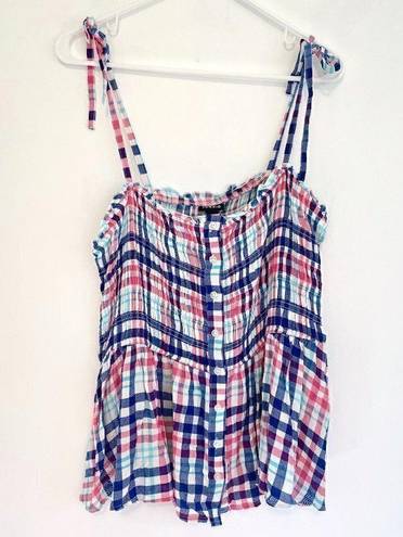 Torrid NEW NWT  2 Plus Size Peplum Smocked Bodice Cami Crinkle Gauze Plaid White