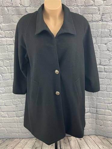 St. John  The Coat Collection Black Wool Swing Coat L Missing Button