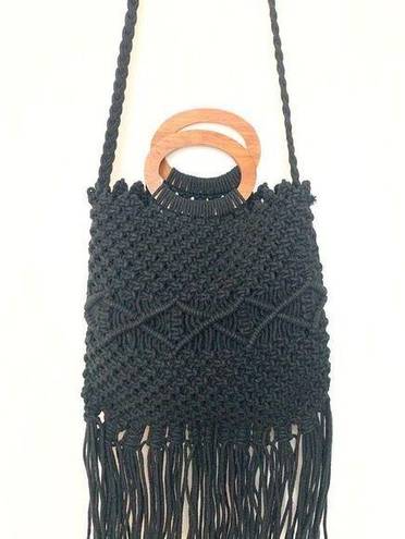 Danielle Nicole  Macrame Fringe Wood Handle Shoulder Purse