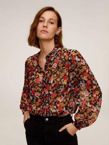 Mango MNG  Floral Button Down Blouse