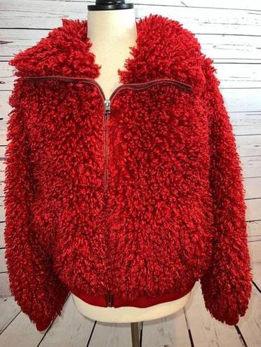 American Eagle  Outfitters Full Zip Jacket Small Lined Red Sherpa Bomber Teddy