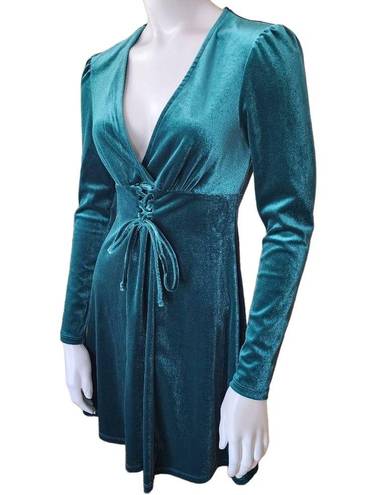 Bebop NWT  Long Sleeve Velvet Lace Up Hunter Green Fit & Flare Dress (S)