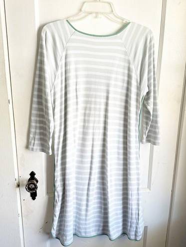 LAKE Pima Cotton Maternity Long Sleeve Striped Nightgown In Celadon Medium M