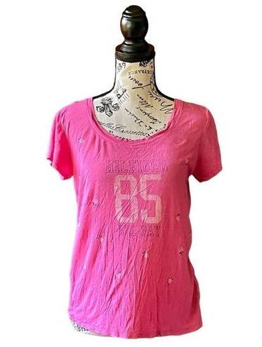 Tommy Hilfiger  womens pink crewneck pullover semi sheer t shirt classic casual S